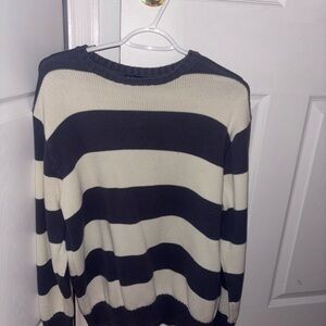brandy cream and navy sweater